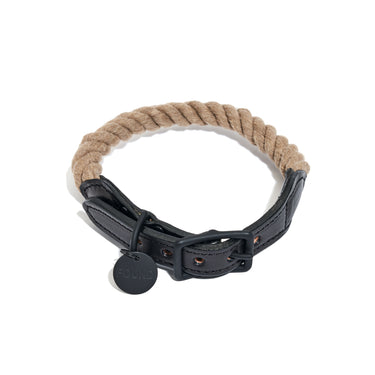 New! Matte Black/Natural Rope & Leather Cat & Dog Collar
