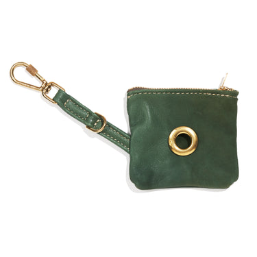 Green Vintage Leather Poop Bag Pouch