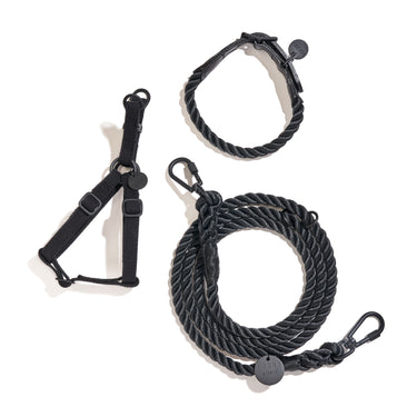 New! Matte Black Rope & Leather Cat & Dog Collar