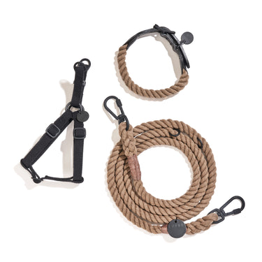 New! Matte Black/Natural Rope Dog Leash, Adjustable
