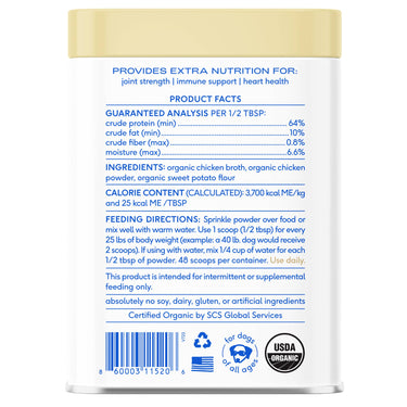 Organic Chicken Bone Broth Powder, Grain-Free Food Topper