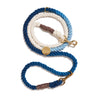 "Navy Cotton Rope Dog Leash by Found My Animal, featuring an adjustable design, solid brass bolt snaps, and a handcrafted marine-grade rope construction."

